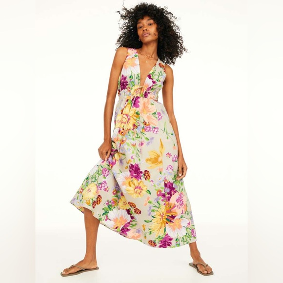 H&M V neck Linen blend Dress NWOT - Picture 1 of 3